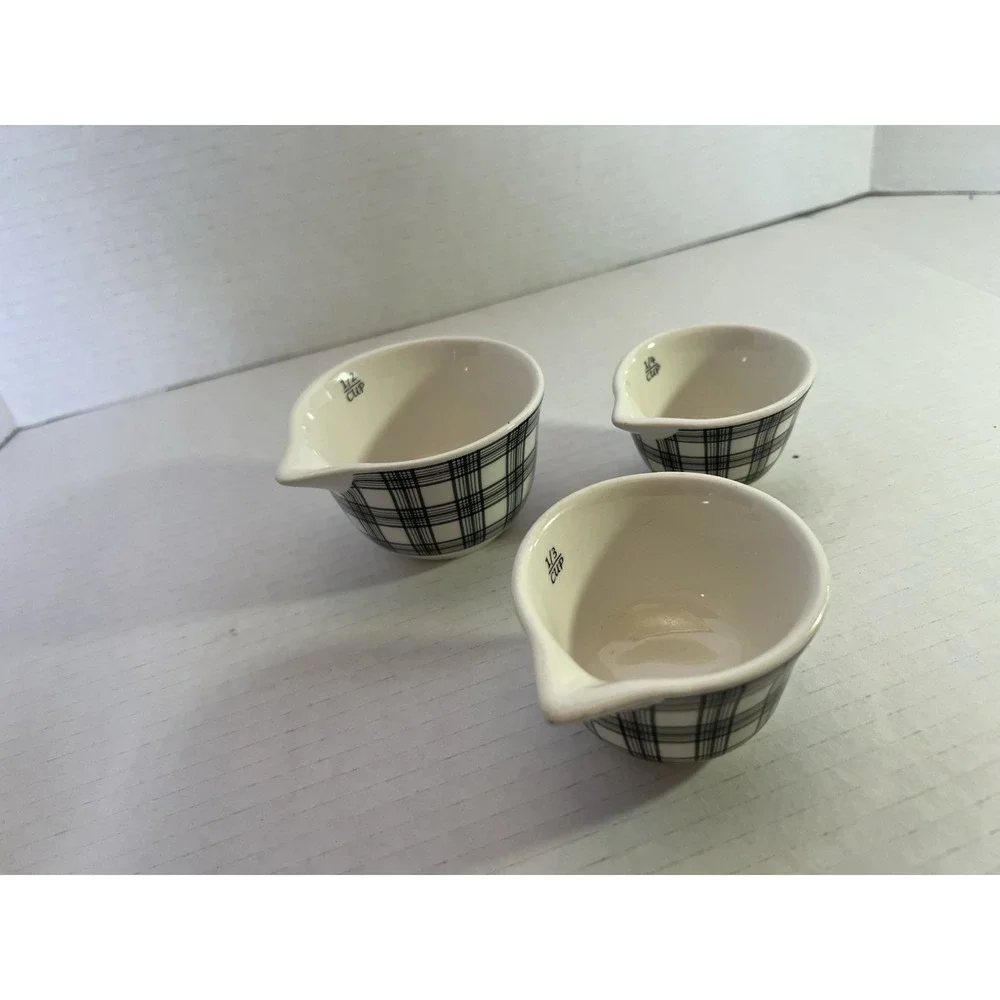 Robert Stanley Black & White Plaid 3 Set Measuring Cups 1/2‎ Cup 1/4 Cup 1/3 cup